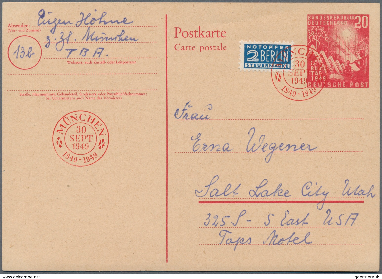 Bundesrepublik - Ganzsachen: 1949, PSo1 Und PSo2, Sonderpostkarten Zur Eröffnung Des 1. Deutschen Bu - Autres & Non Classés