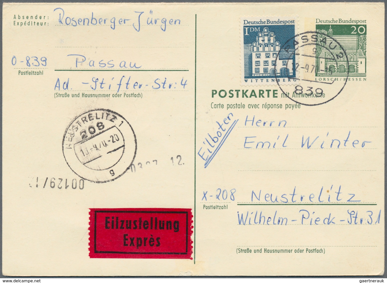 Bundesrepublik - Ganzsachen: 1970, Frage-/Antwortkarte 20 Pfg. Große Bauwerke (P 98), Partie Von 17 - Sonstige & Ohne Zuordnung