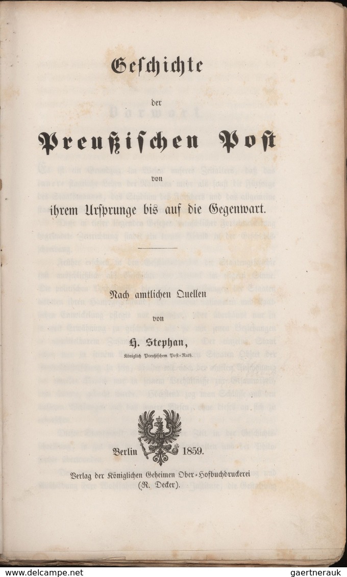 Philatelistische Literatur - Allgemeines - Thema Post: 1859, "GESCHICHTE DER PREUSSISCHEN POST Von I - Autres & Non Classés