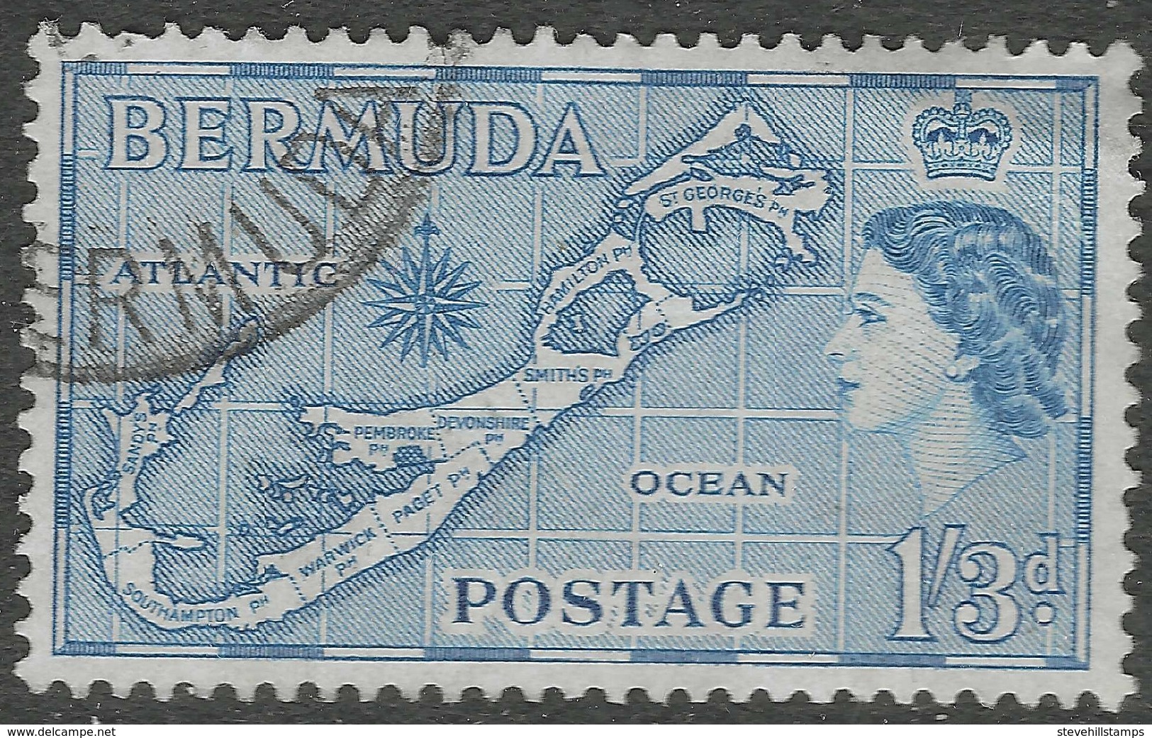 Bermuda. 1953-62 QEII. 1/3 (Die I) Used. SG 145 - Bermuda