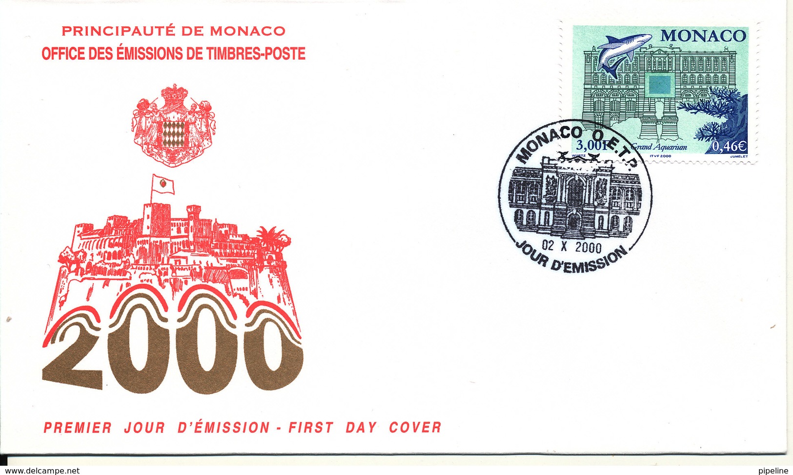 Monaco FDC 2-10-2000 Ocean Aquarium With Cachet - FDC