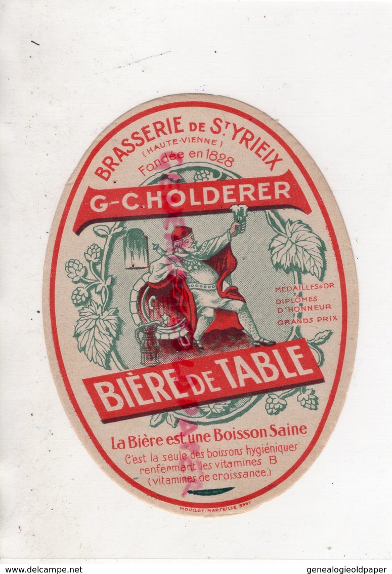 87 - SAINT YRIEIX LA PERCHE-ST YRIEIX- RARE ETIQUETTE BRASSERIE G.C. HOLDERER BIERE DE TABLE - Alimentaire