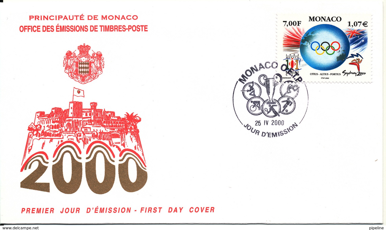 Monaco FDC 25-4-2000 Olympic Summer Games Sydney With Cachet - FDC