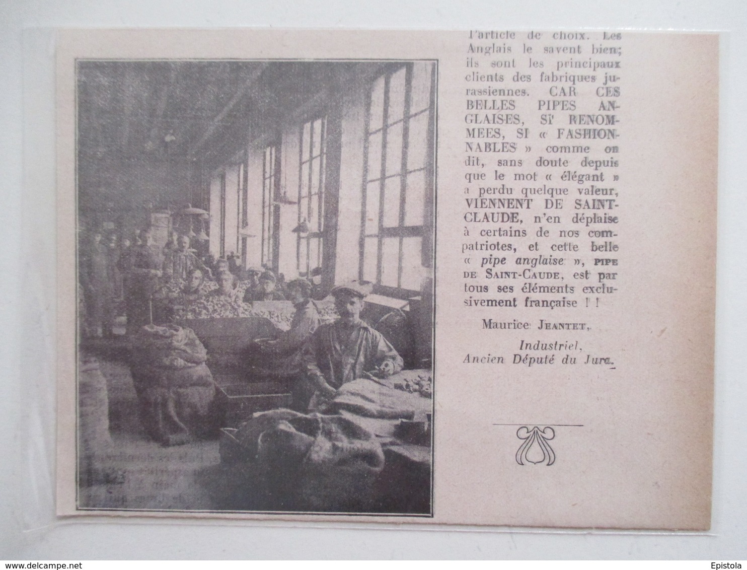 Année(1925) SAINT CLAUDE (Jura) MANUFACTURE Des PIPES Atelier  - Ancienne Coupure De Presse - Pipes En Bruyère