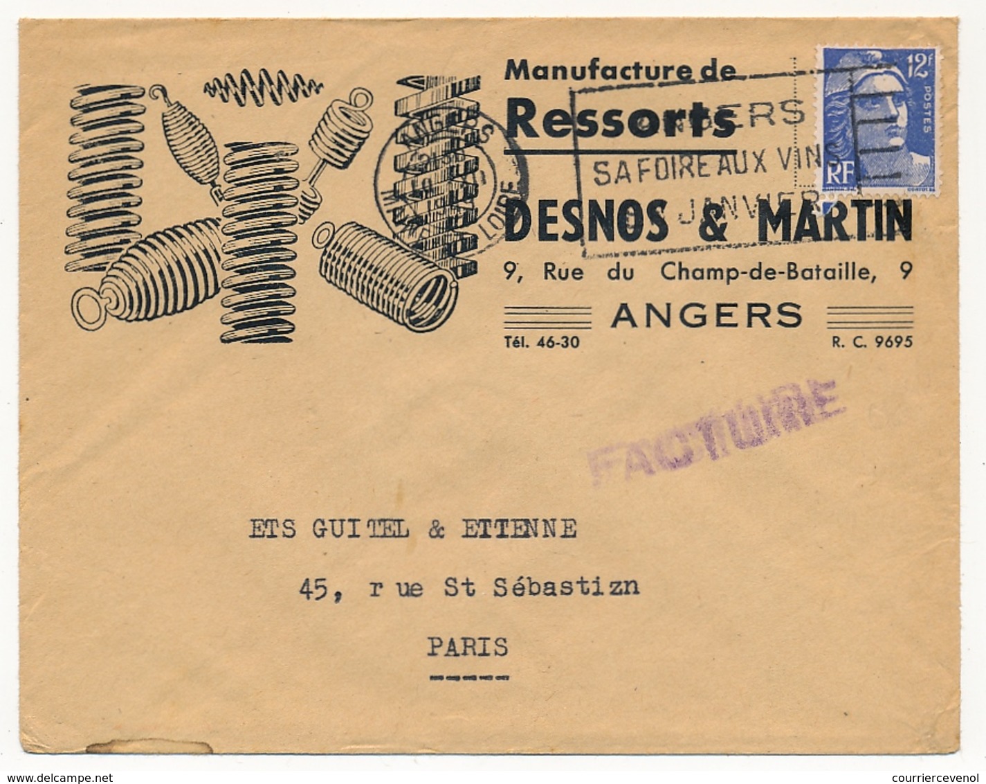 FRANCE - En Tête "Manufacture De Ressorts Desnos Et Martin" ANGERS (Maine Et Loire) - 1949 - 1900 – 1949