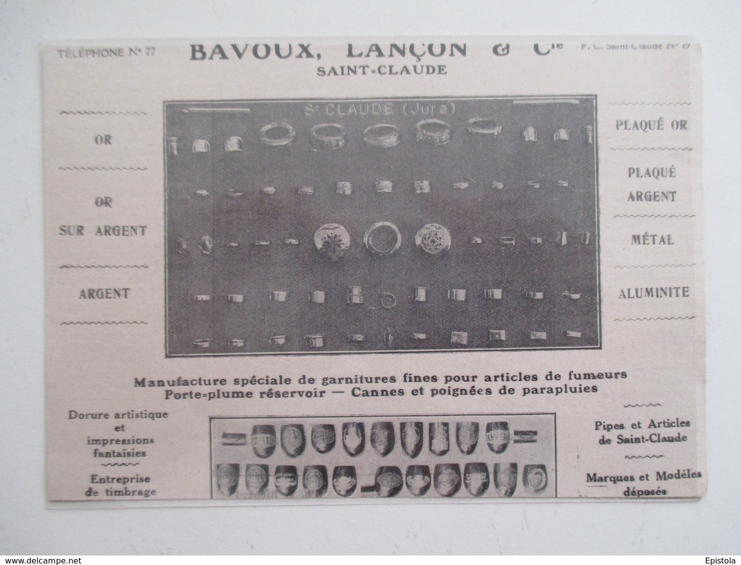 Année(1925) SAINT CLAUDE (Jura) ARTICLES Pour PIPES Bagues  Ets  BAVOUX LANCON & Cie - Ancienne Coupure De Presse - Pipes En Bruyère