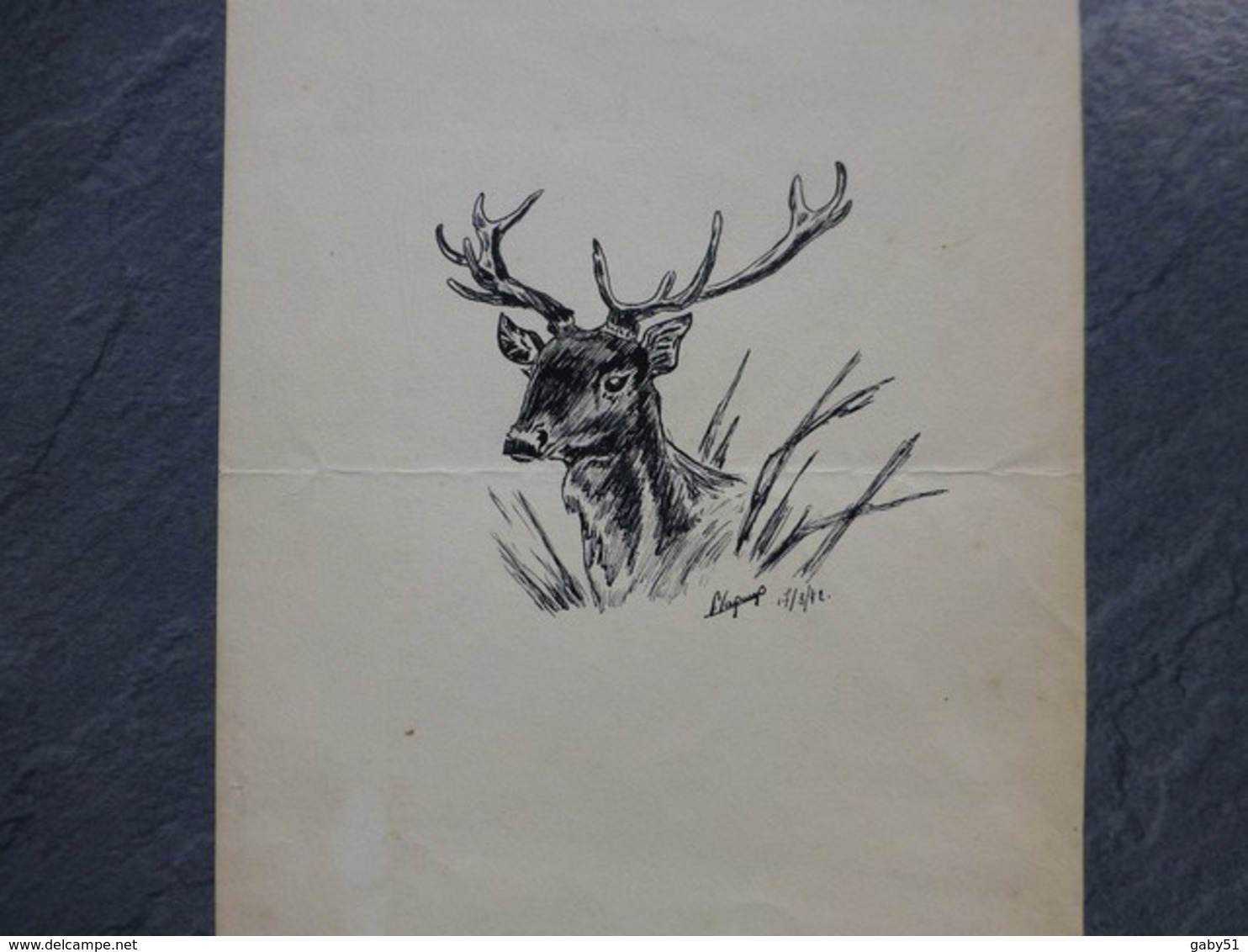 Tête De Cerf, Encre De Chine Signée, 1942 ; GR01 - Dibujos