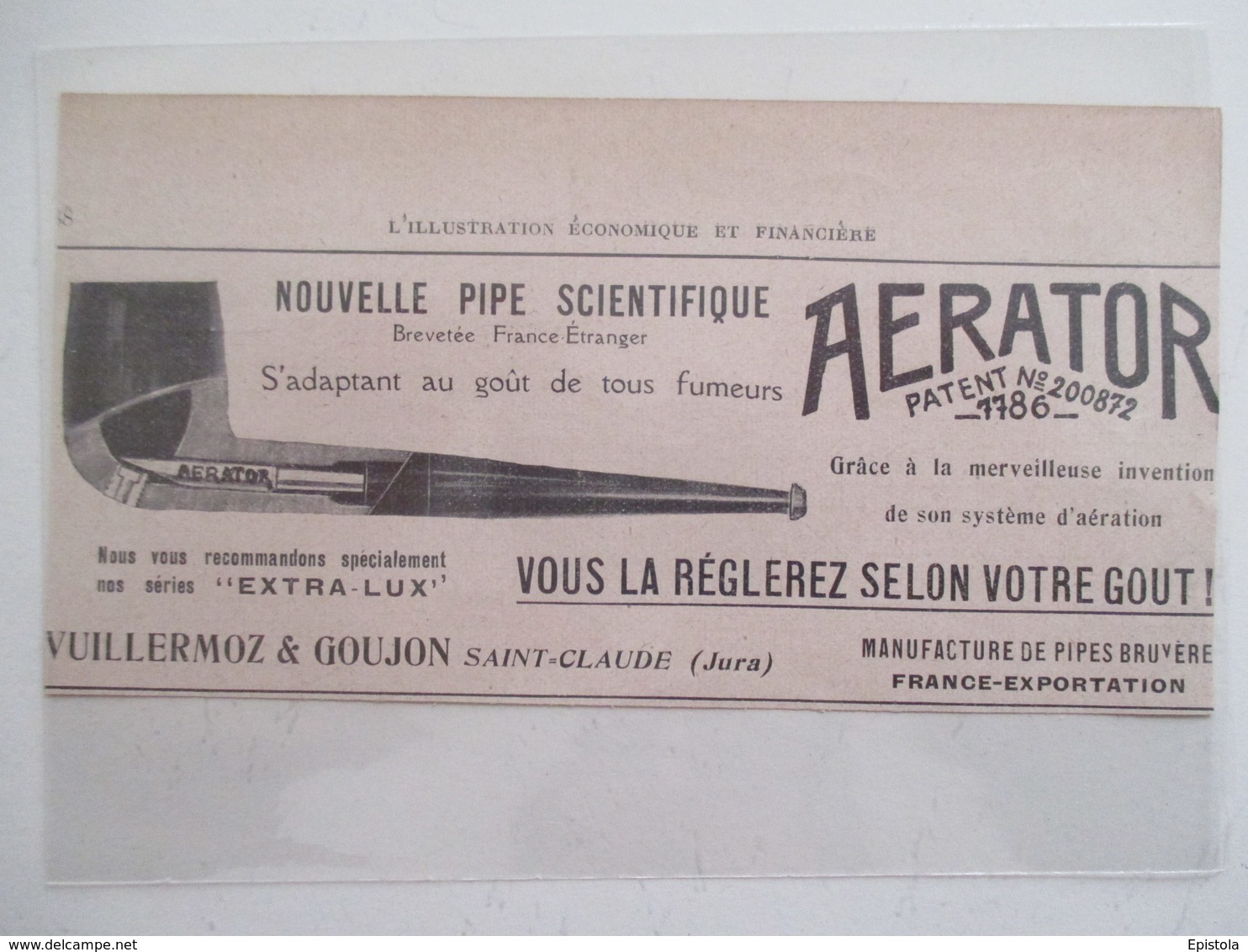 Année(1925) SAINT CLAUDE (Jura) PIPE SCIENTIFIQUE  " APERATOR"   VUILLERMOZ & GOUJON - Ancienne Coupure De Presse - Pipes En Bruyère