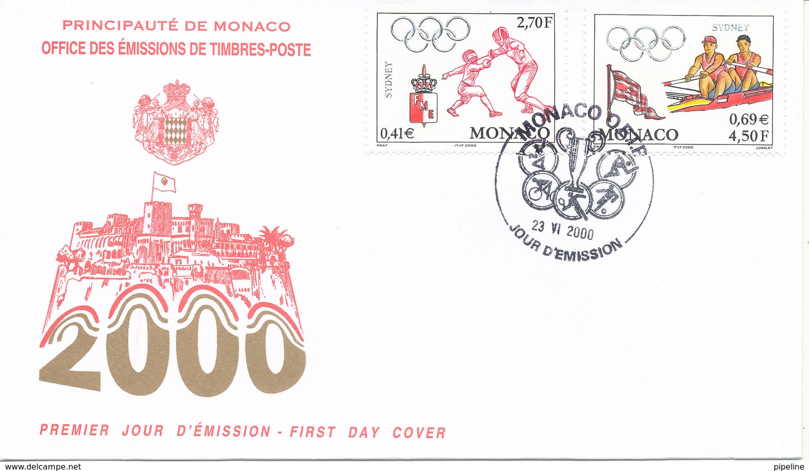 Monaco FDC 23-6-2000 Olympic Summer Games Sydney Complete Set Of 2 With Cachet - FDC