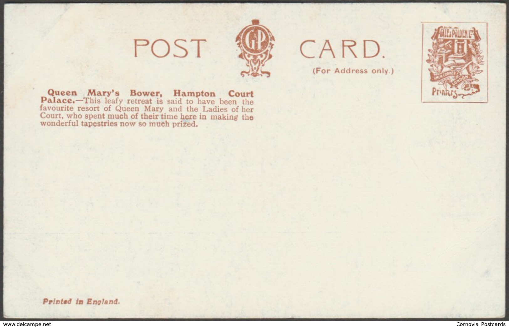 Queen Mary's Bower, Hampton Court Palace, Surrey, C.1910s - Gale & Polden Postcard - Hampton Court