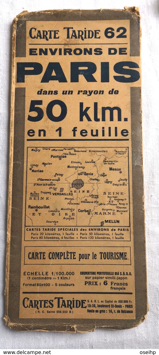 Carte Routière TARIDE N° 62 Environs De PARIS  Klm. - Cartes Routières