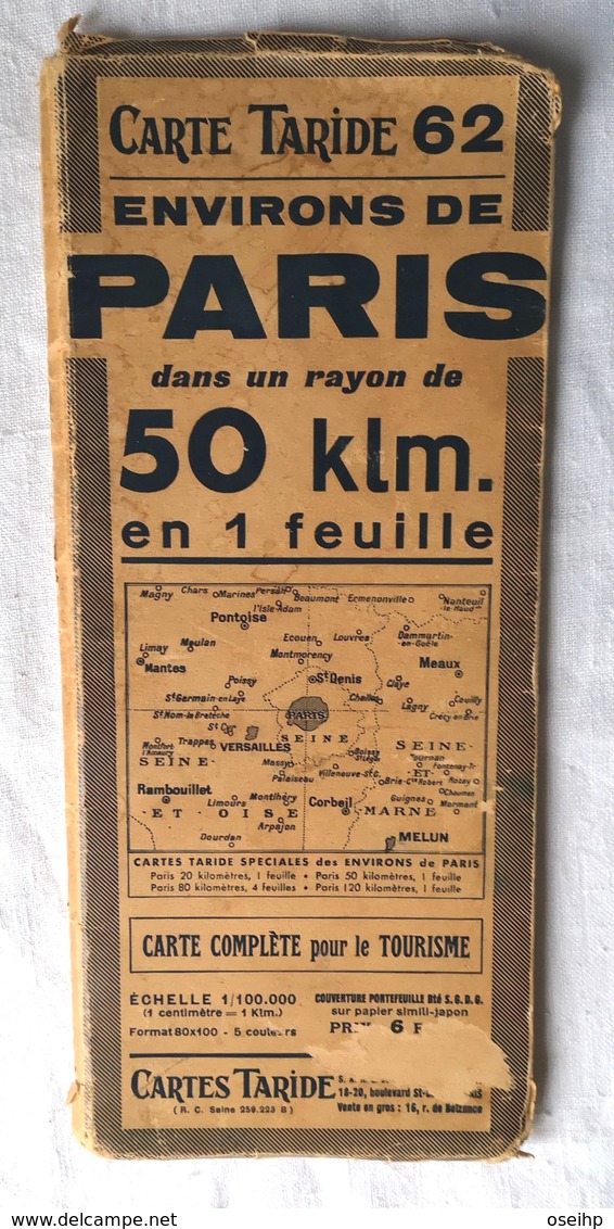 Carte Routière TARIDE N° 62 Environs De PARIS  Klm. - Cartes Routières