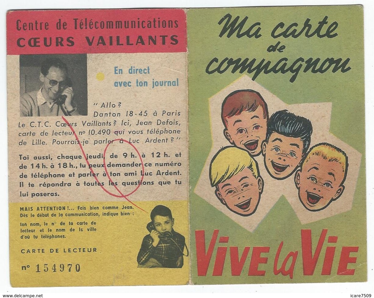 SCOUTISME ? - Carte De Compagnon "Coeurs Vaillants - Documents Historiques