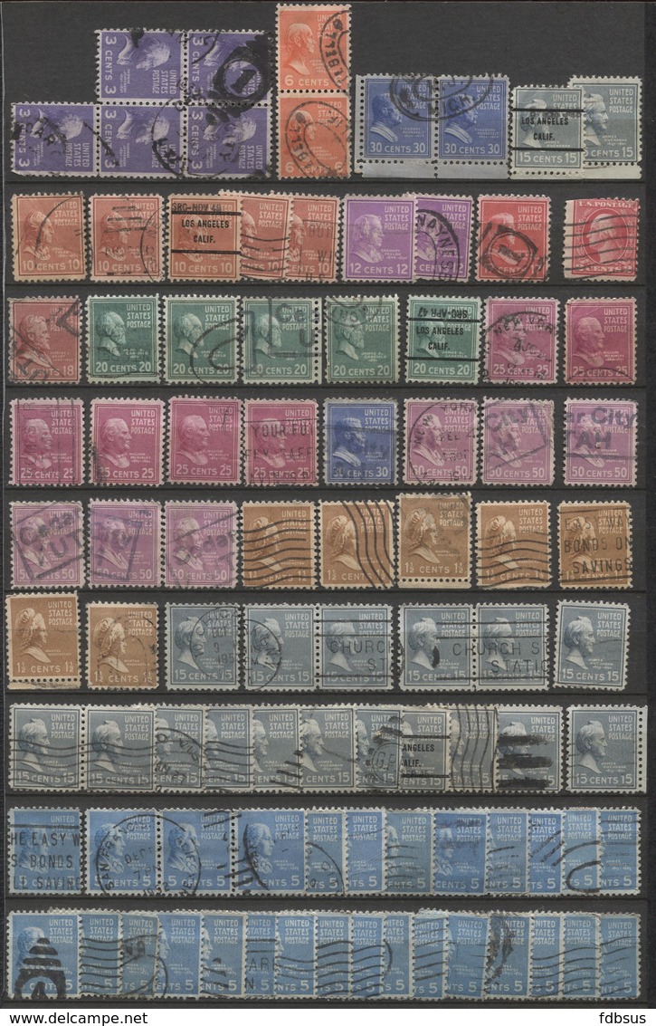 12 Scans timbres Usa - Doubles - Restant d'une collection d'un étude couleurs + 4 PERFINS + sur fragments