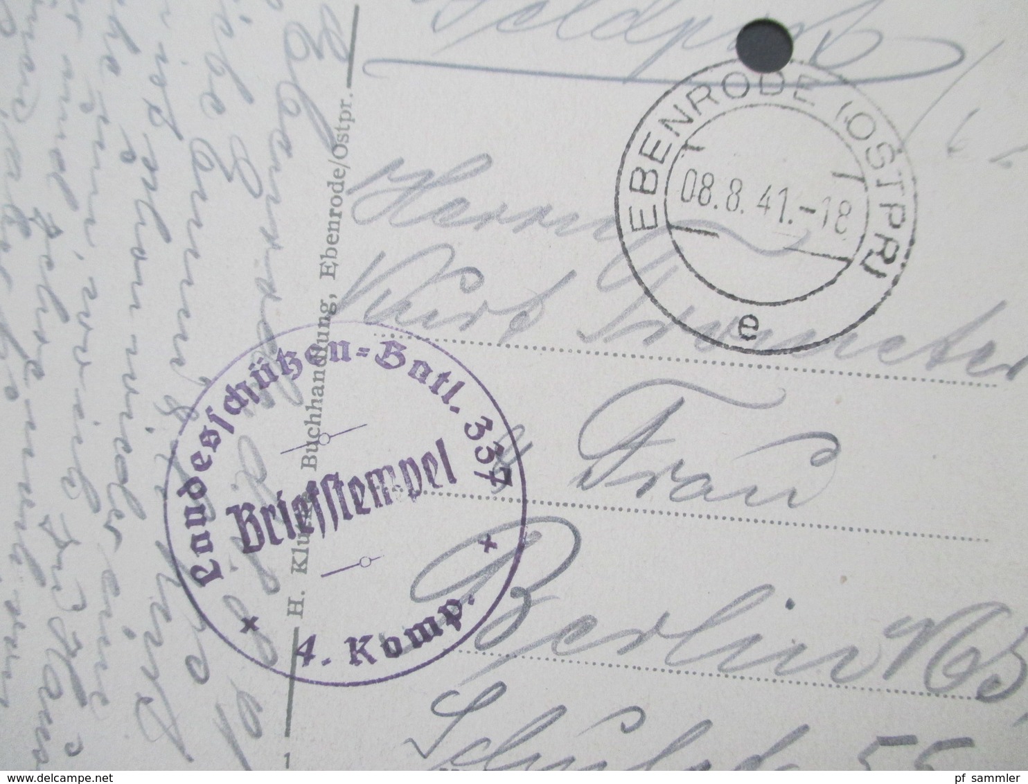 Foto AK Ostpreussen Feldpost 2. WK Ebenrode (Ostpr) Feldpoststempel Landesschützen Batl. 337 4. Kompagnie Briefstempel - Ostpreussen