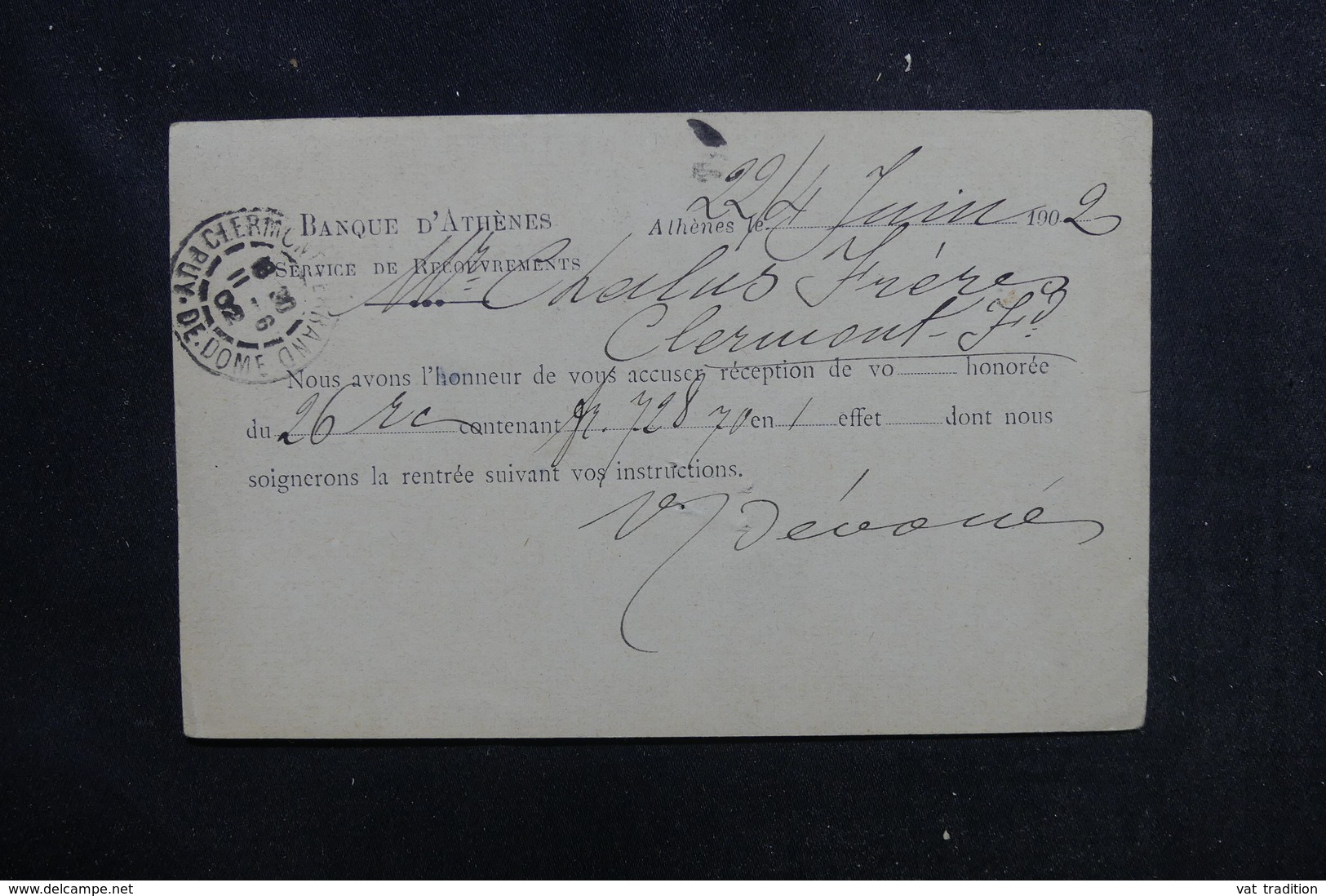 GRECE - Entier Postal Commerciale ( Repiquage De La Banque D'Athènes ) Pour La France En 1902 - L 52413 - Postal Stationery