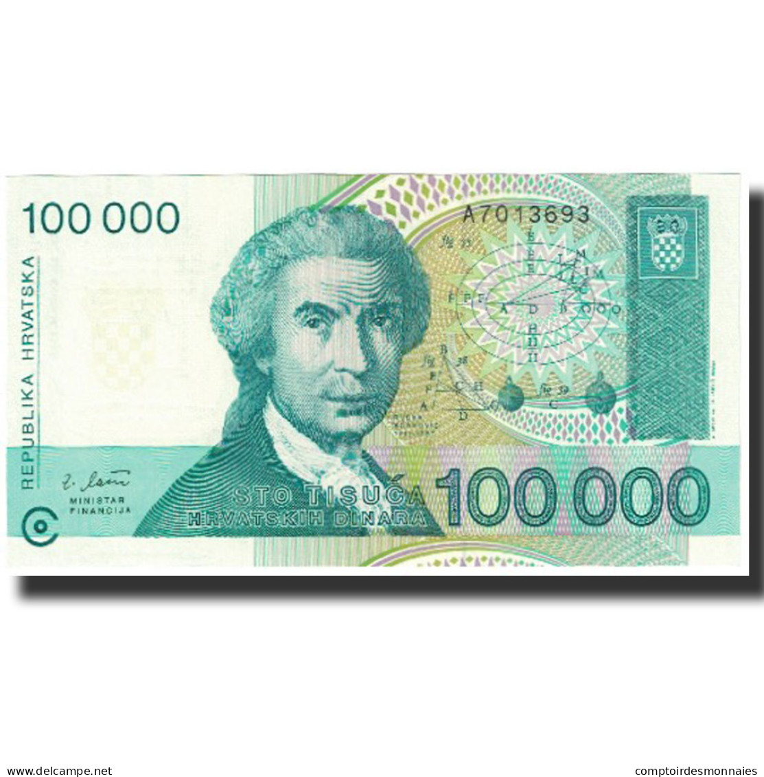 Billet, Croatie, 100,000 Dinara, 1993, Undated (1993), KM:27A, NEUF - Croatie