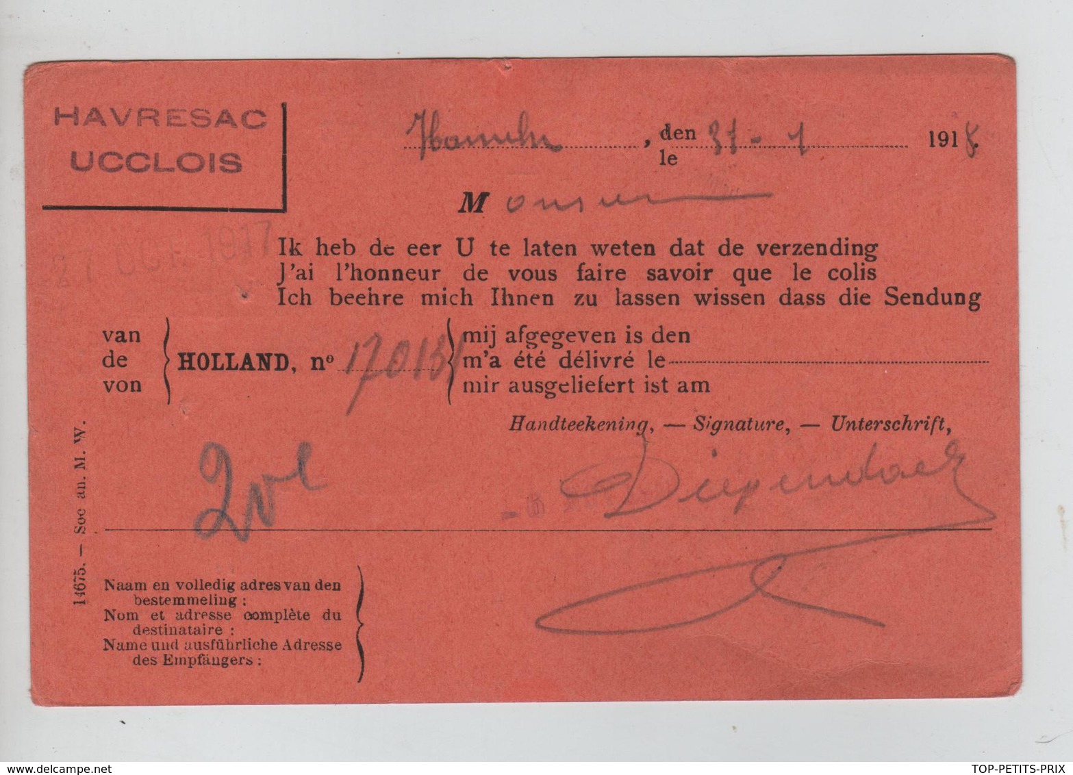 REF268/ CP PDG-POW-KFG 1918 (Havresac Ucclois) 1918 > BXL - Prisoners