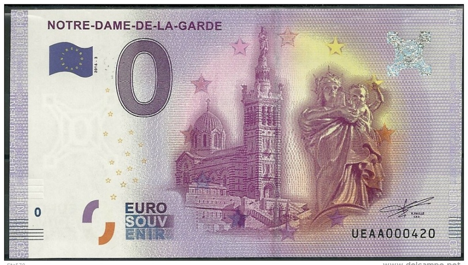 Billet Touristique 0 Euro 2016  Notre Dame De La Garde - Prove Private
