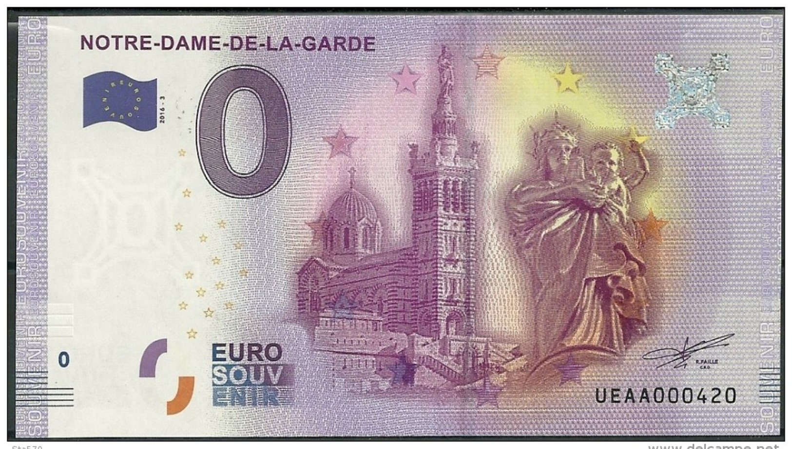 Billet Touristique 0 Euro 2016  Notre Dame De La Garde - Essais Privés / Non-officiels