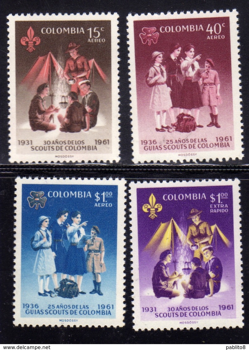 COLOMBIA 1962 AIR MAIL AEREO POSTA AEREA BOY AND GIRL SCOUTS SCOUT SCOUTING COMPLETE SET SERIE COMPLETA MNH - Colombia