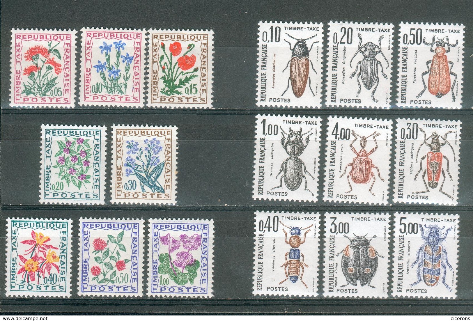 FRANCE ; Taxes ; Fleurs/insectes ; 1964-1983 ; Lot : 23 ; Neuf Ttbe - 1960-.... Neufs