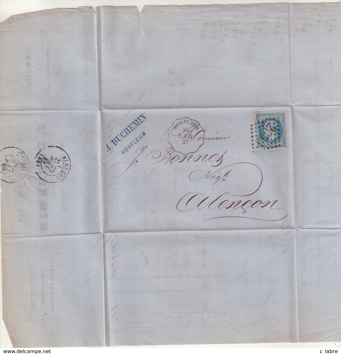 FRANCE : GC 2056 . ET CONV STATION HONFLEUR . " H-LIS " . 1869 . - 1849-1876: Période Classique