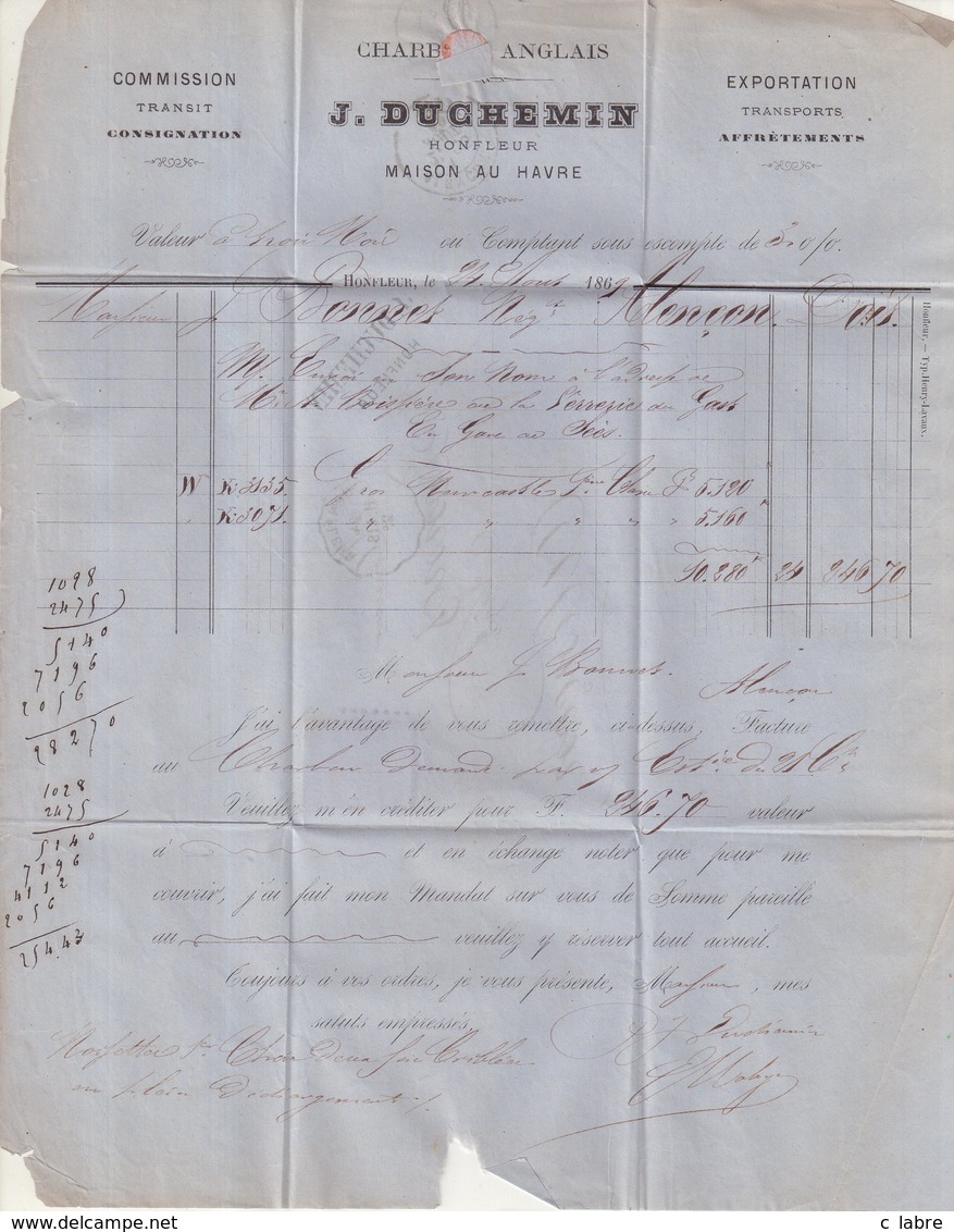 FRANCE : GC 2056 . ET CONV STATION HONFLEUR . " H-LIS " . 1869 . - 1849-1876: Période Classique