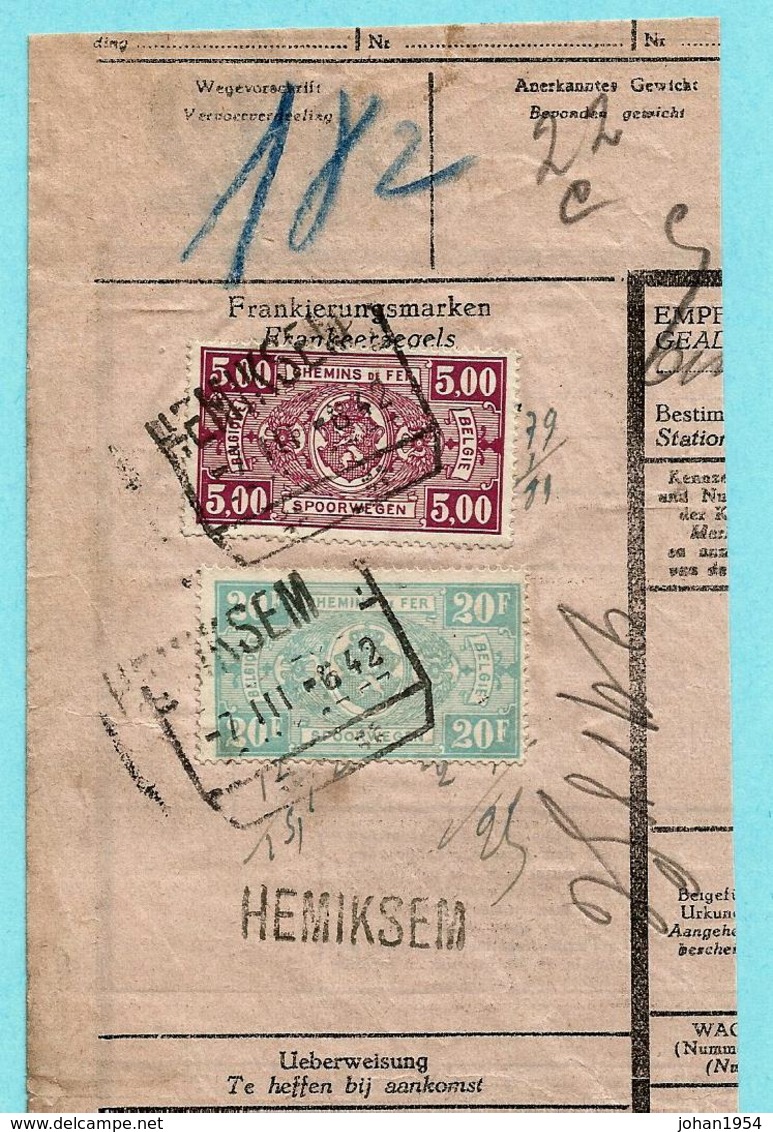 Spoorwegfragment, Noodstempel HEMIKSEM 07/03/1942 - Sonstige & Ohne Zuordnung