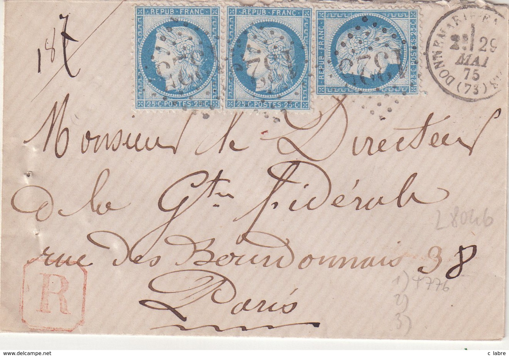 FRANCE : GC 1325 . 3 EX . REC . " DONNEMARIE - EN - MONTOIS " . (73) . N° 60 . 1875 - 1849-1876: Période Classique