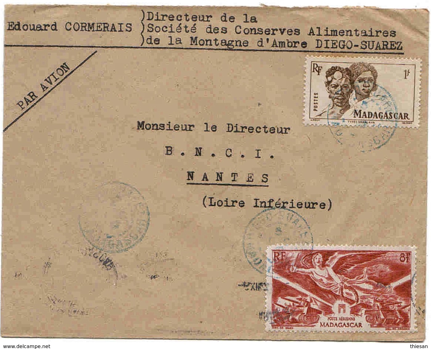 Madagascar Lettre Avion Airmail Cover Diégo Suarez 1947 Libération + Sakalave - Covers & Documents