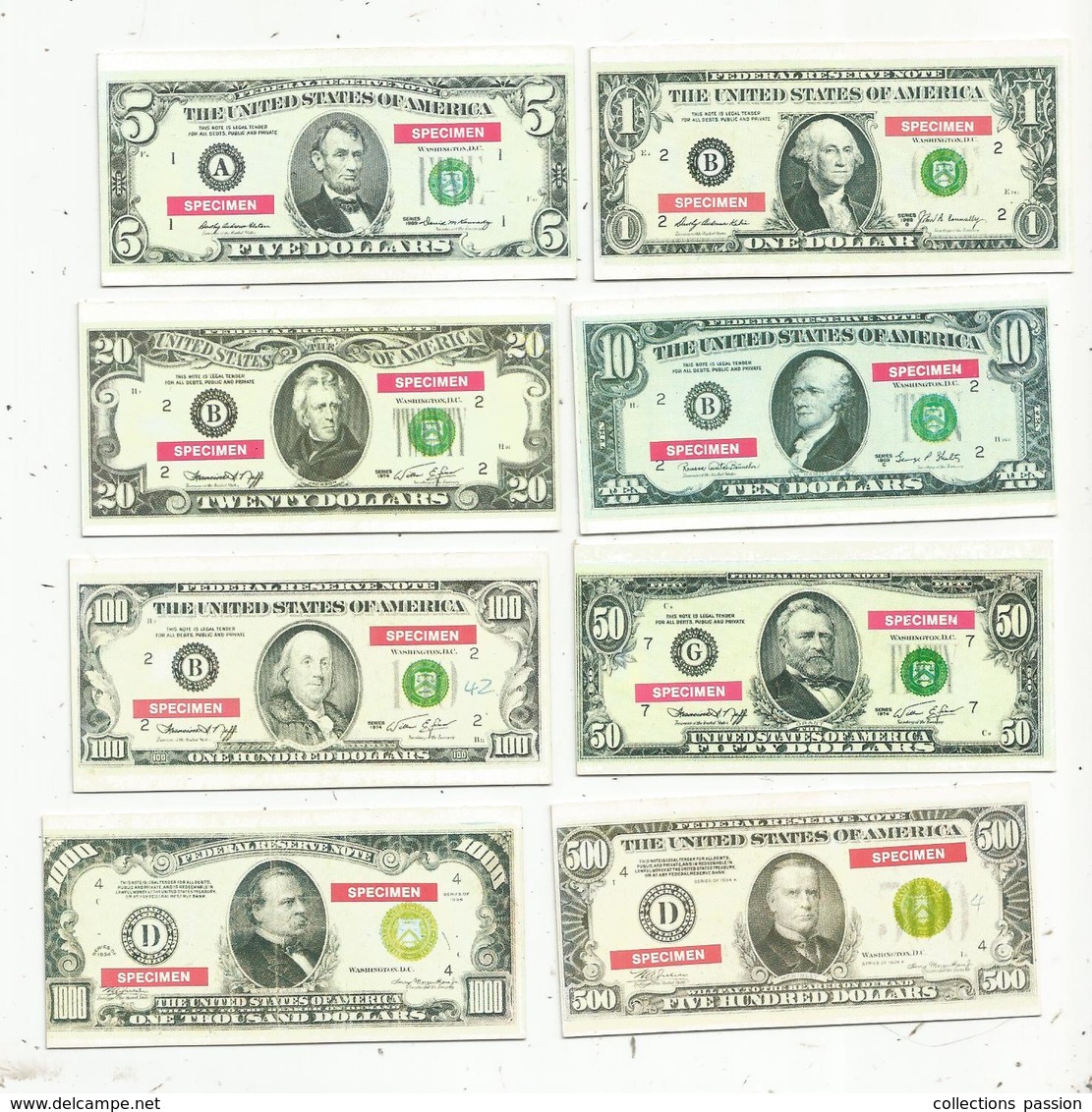 Billet , Fictifs & Specimen , The United States Of America , 1-5-10-20-50-100-500 Et 1000 Dollars ,LOT DE 8 BILLETS - Fictifs & Spécimens