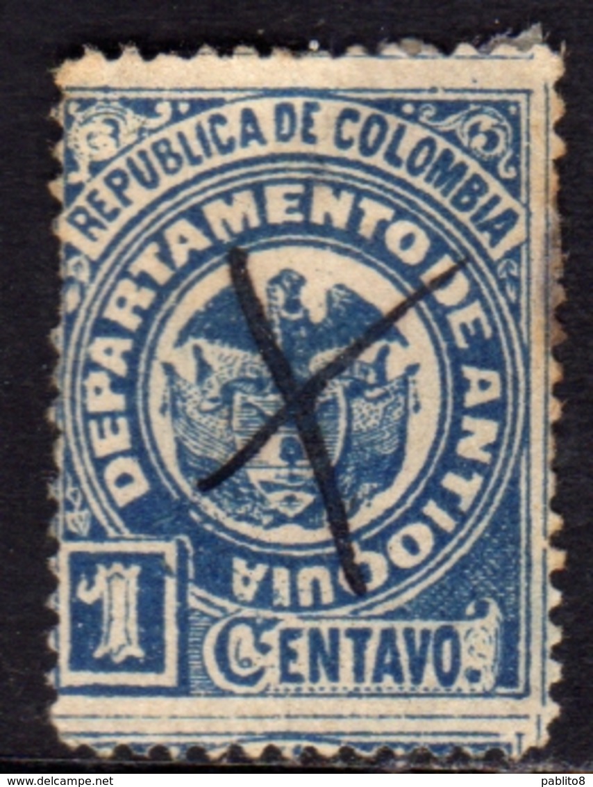 COLOMBIA ANTIOQUIA 1893 COAT OF ARMS STEMMA ARMOIRIES CENT. 1c USATO USED OBLITERE' - Colombia