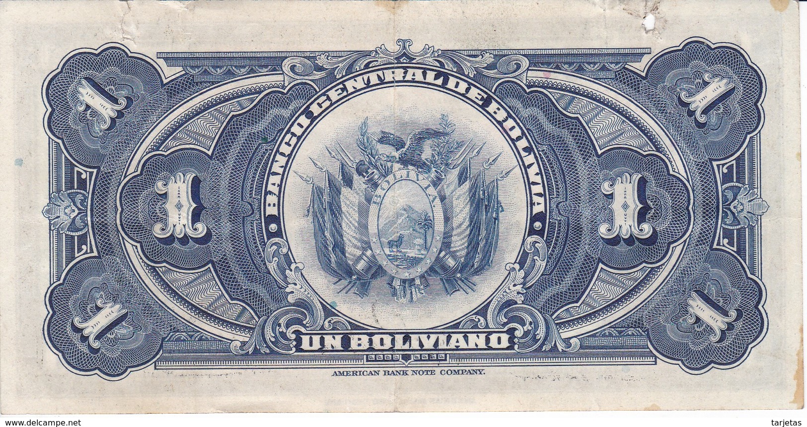 BILLETE DE BOLIVIA DE 1 BOLIVIANO DEL AÑO 1928 SERIE X4 (BANKNOTE) - Bolivia