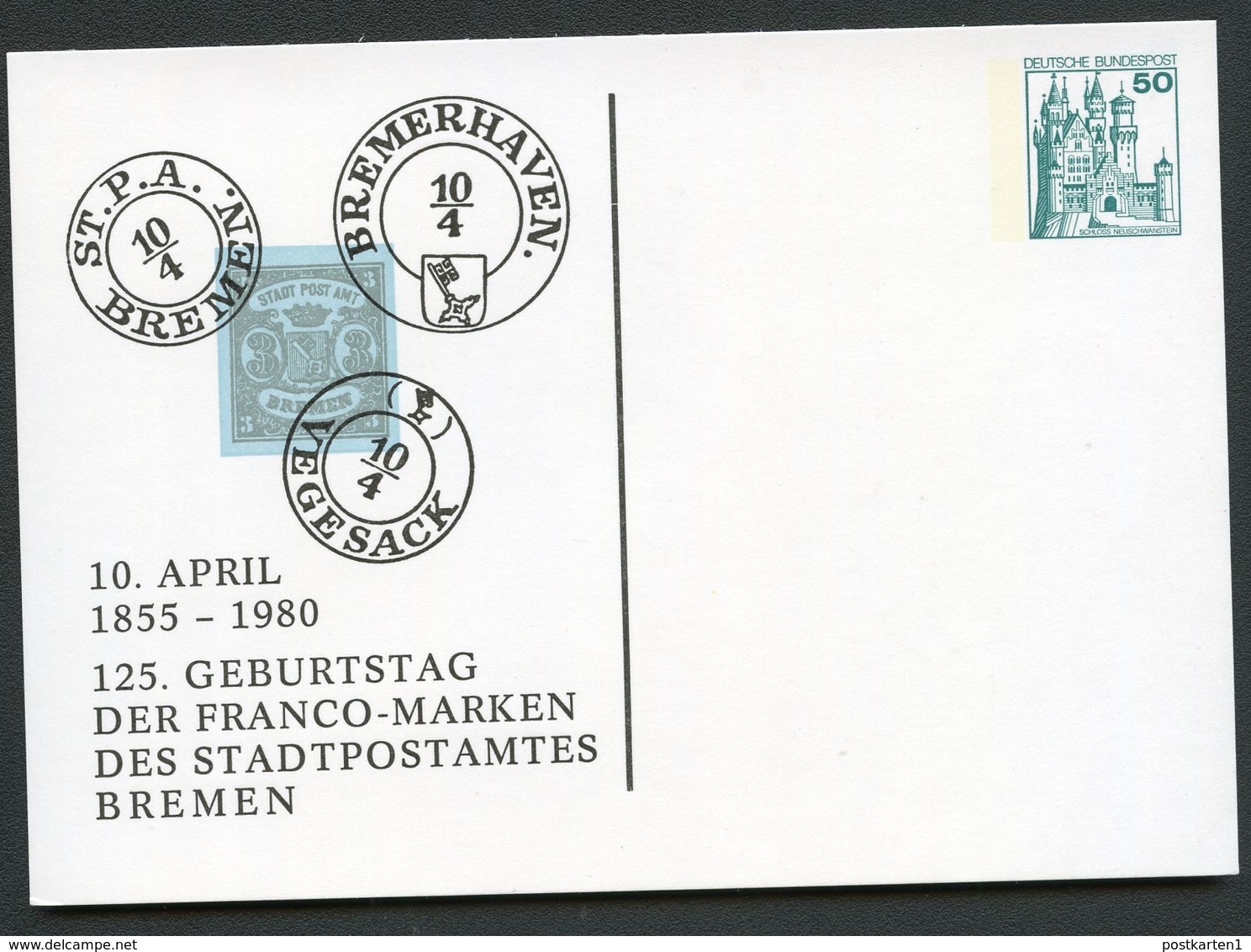 Bund PP103 D2/003a 125 JAHRE STADTPOSTMARKEN BREMEN 1980 - Private Postcards - Mint