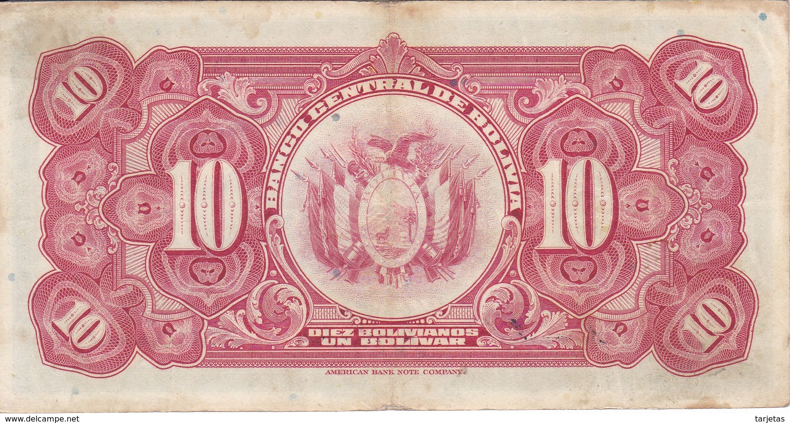 BILLETE DE BOLIVIA DE 10 BOLIVIANOS DEL AÑO 1928 SERIE M4 (BANKNOTE) - Bolivia