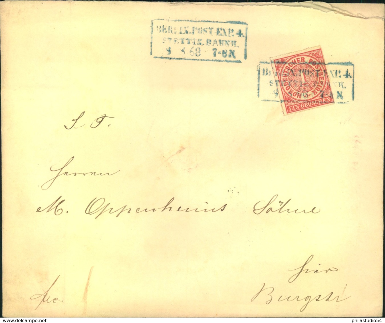 1868, "BERLIN POST EXP. 4 STETTIN. BAHNH." In Blau Auf Ortsbrief 1 Gr. NDP - Covers & Documents