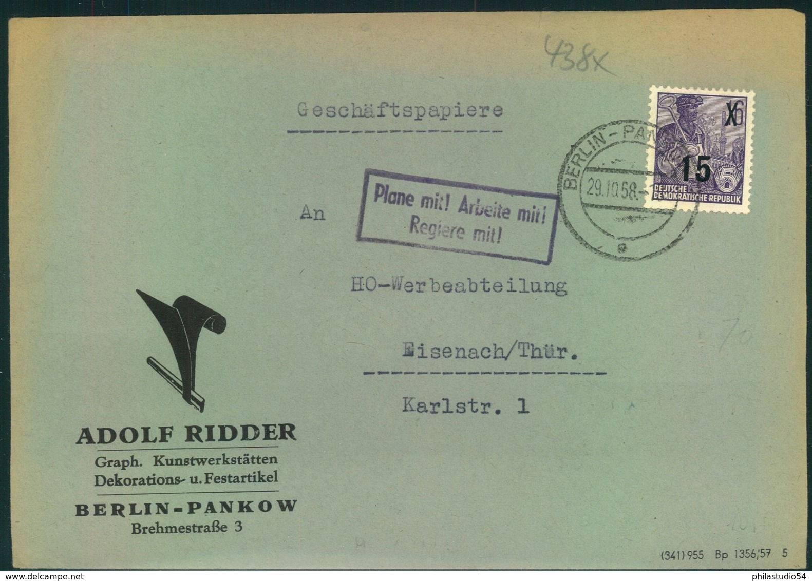 1959, Geschäftspapiere Ab BERLIN-PANKOW Mit Losungsstempel "Plane Mit! Arbeite Mit! Regiere Mit!" - Sonstige & Ohne Zuordnung