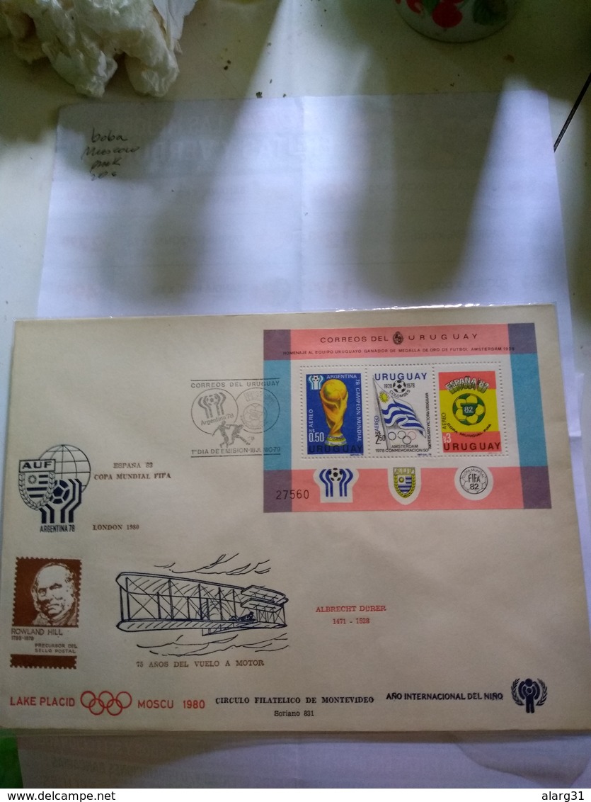 Uruguay Ss Fdc Moscu 80 Moscow 80 Text On Cover Football Cup Ss On Fdc - Estate 1980: Mosca