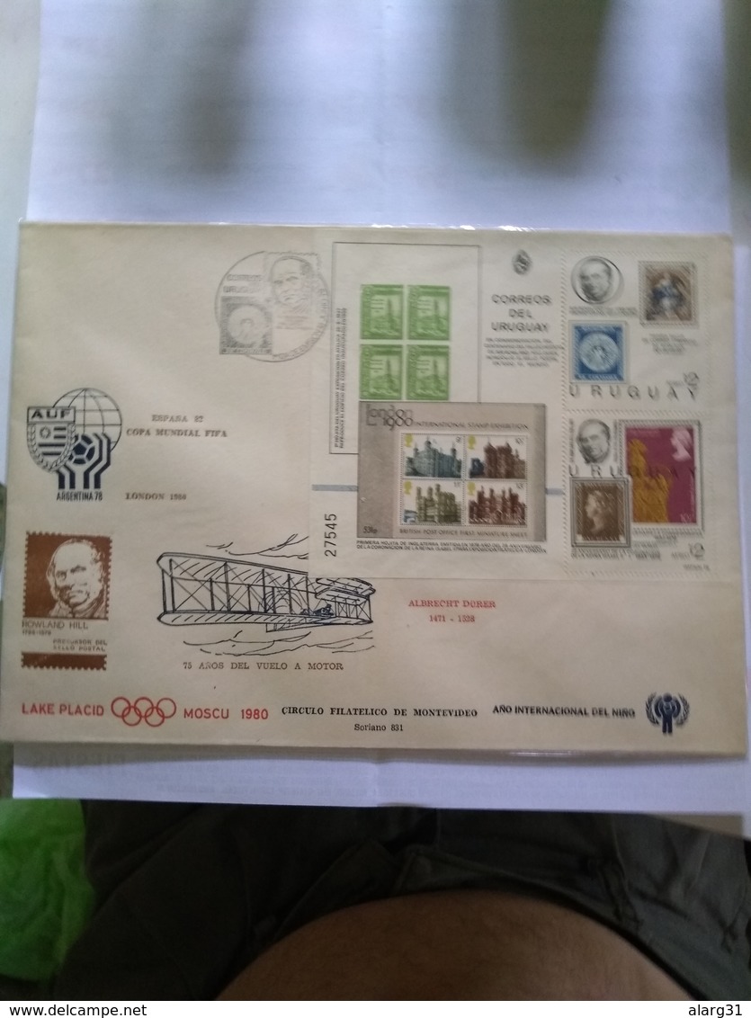 Uruguay Ss Fdc Moscu 80 Moscow 80 Text On Cover  Black Penny Coronation Rowland Hill  Uruguay 1st Stamps Ss On Fdc - Verano 1980: Moscu