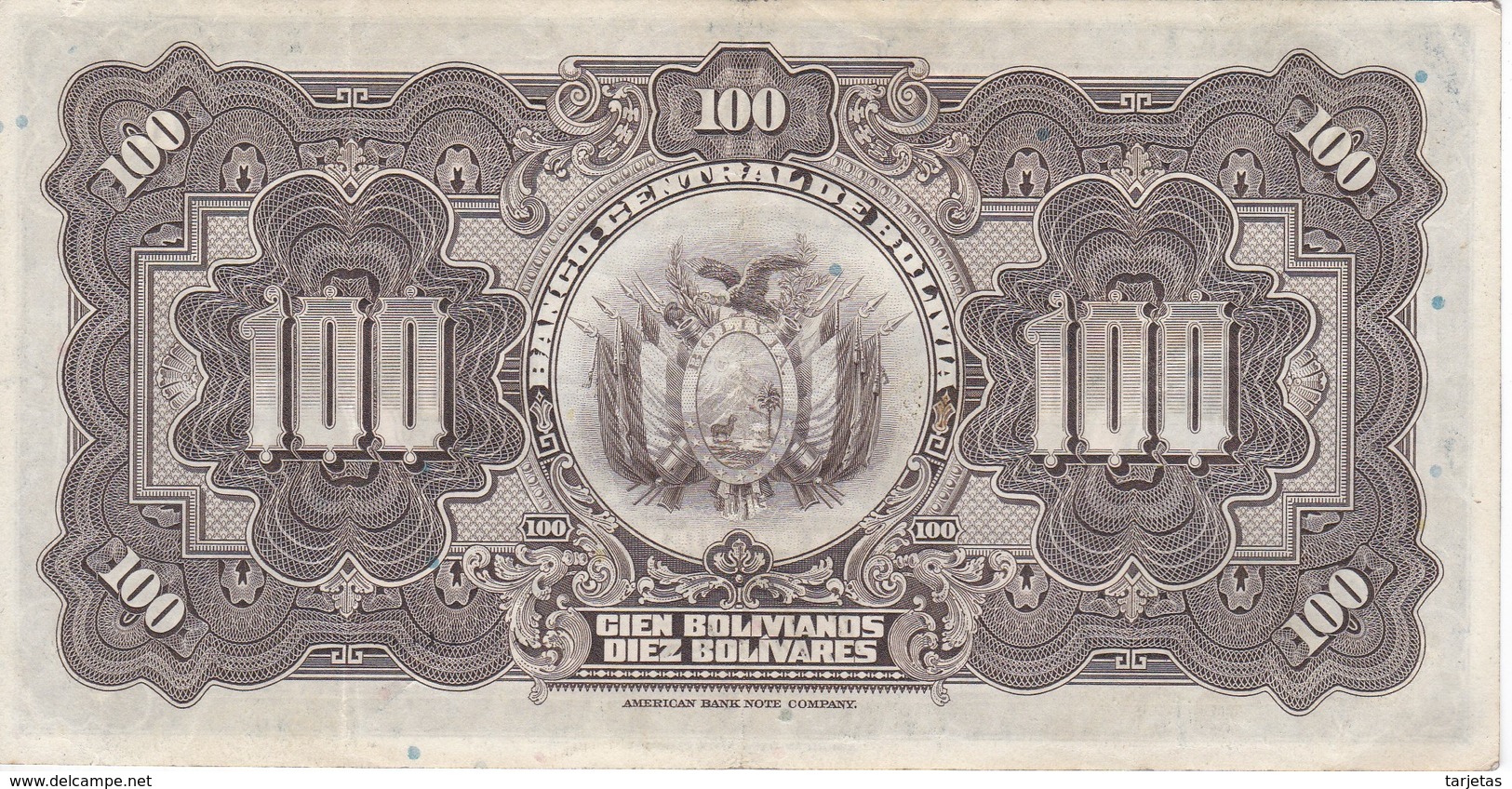 BILLETE DE BOLIVIA DE 100 BOLIVIANOS DEL AÑO 1928  SERIE J (BANKNOTE) - Bolivia