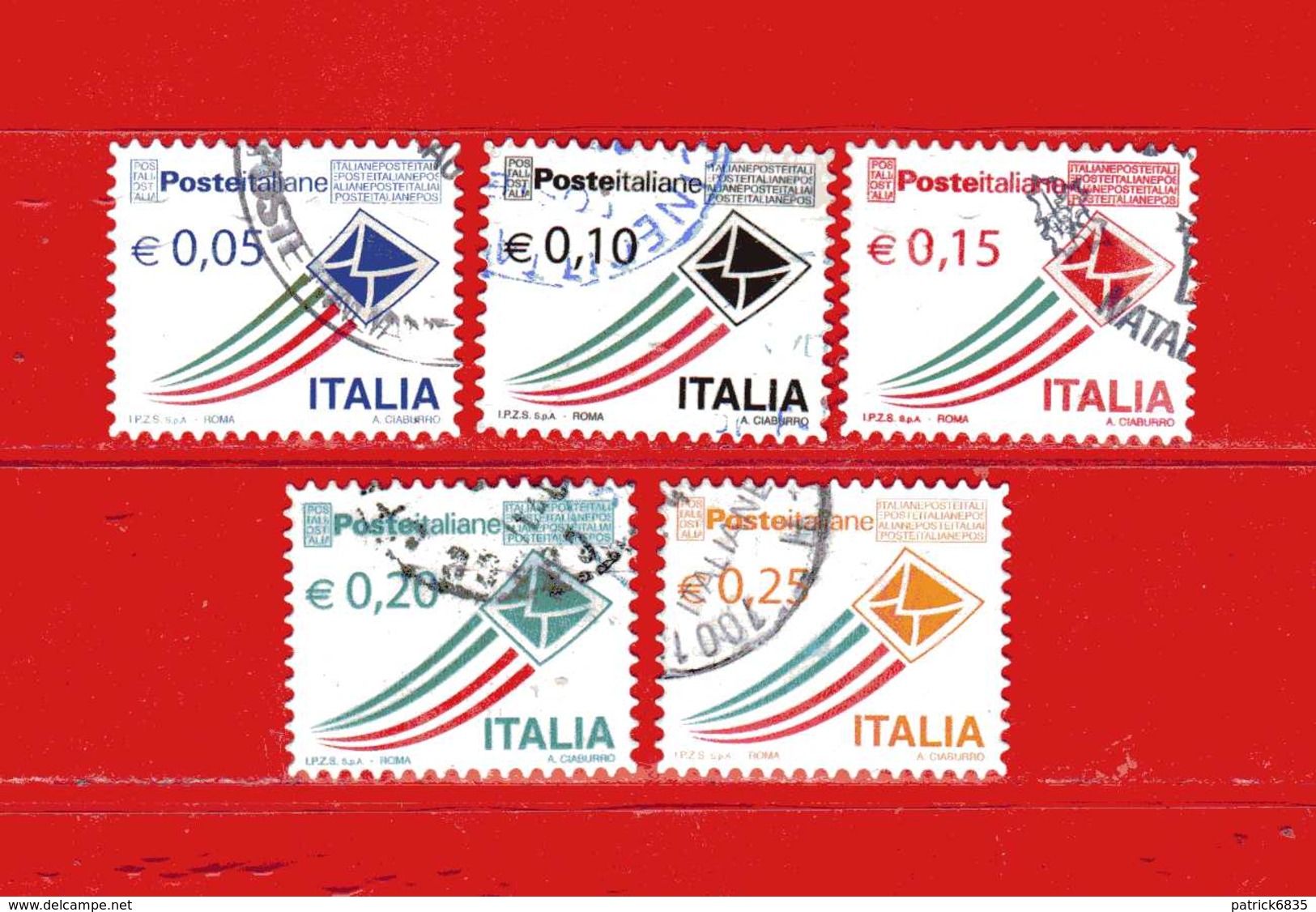 Italia - °Usato - 2010-2013-2015 Posta Italiana - € 0,05-0,10-0,15-0,20-0,25 , Busta Che Spicca Il Volo, - 2011-20: Usati