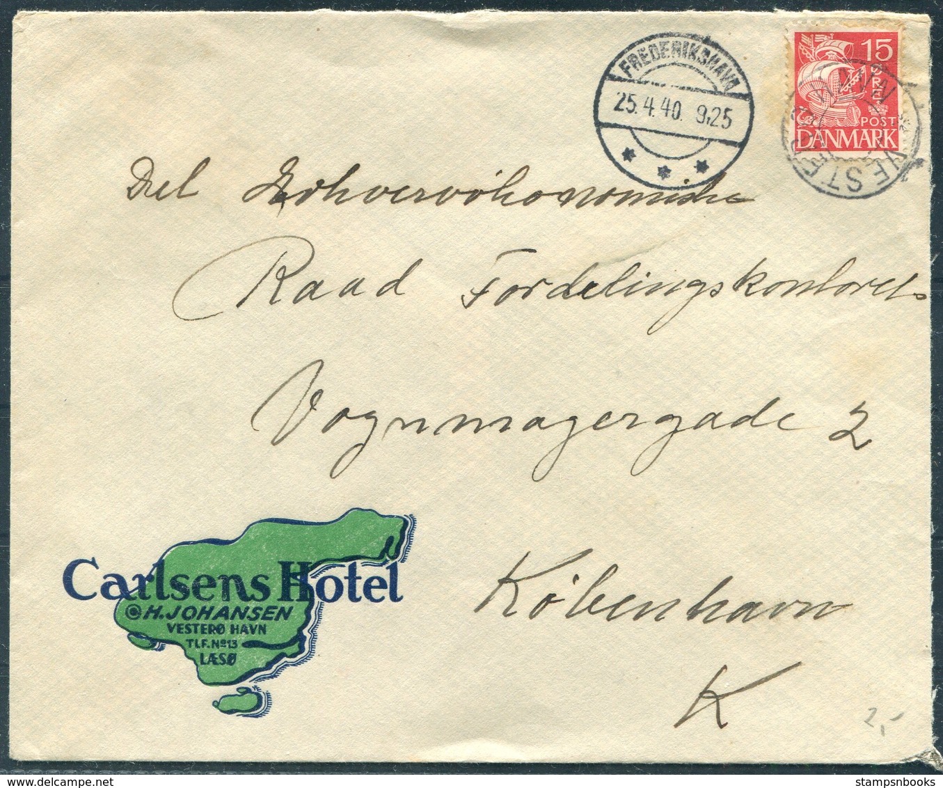 1940 Denmark, Carlsens Hotel, Vestero Havn, Laesoe Island Illustrated Cover - Copenhagen Via Frederikshavn - Faroe Islands