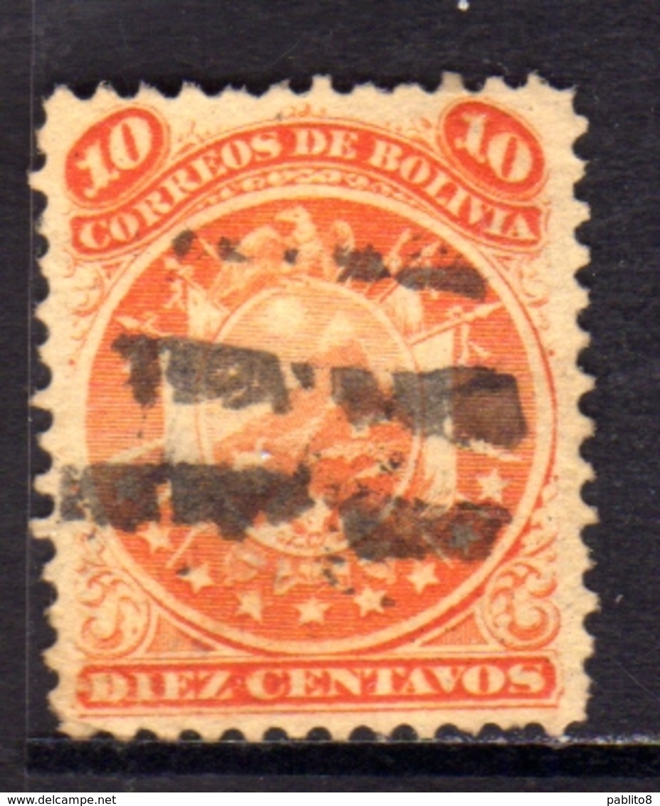 BOLIVIA  1890 COAT OF ARMS STEMMA ARMOIRIES PERF 12 CENT. 10c USATO USED OBLITERE' - Bolivia