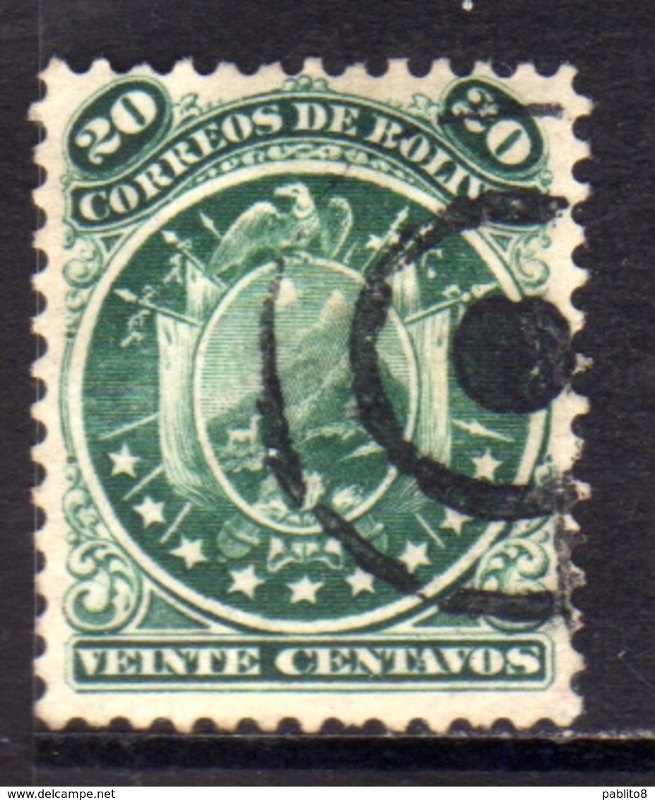 BOLIVIA  1890 COAT OF ARMS STEMMA ARMOIRIES PERF 12 CENT. 20c USATO USED OBLITERE' - Bolivia