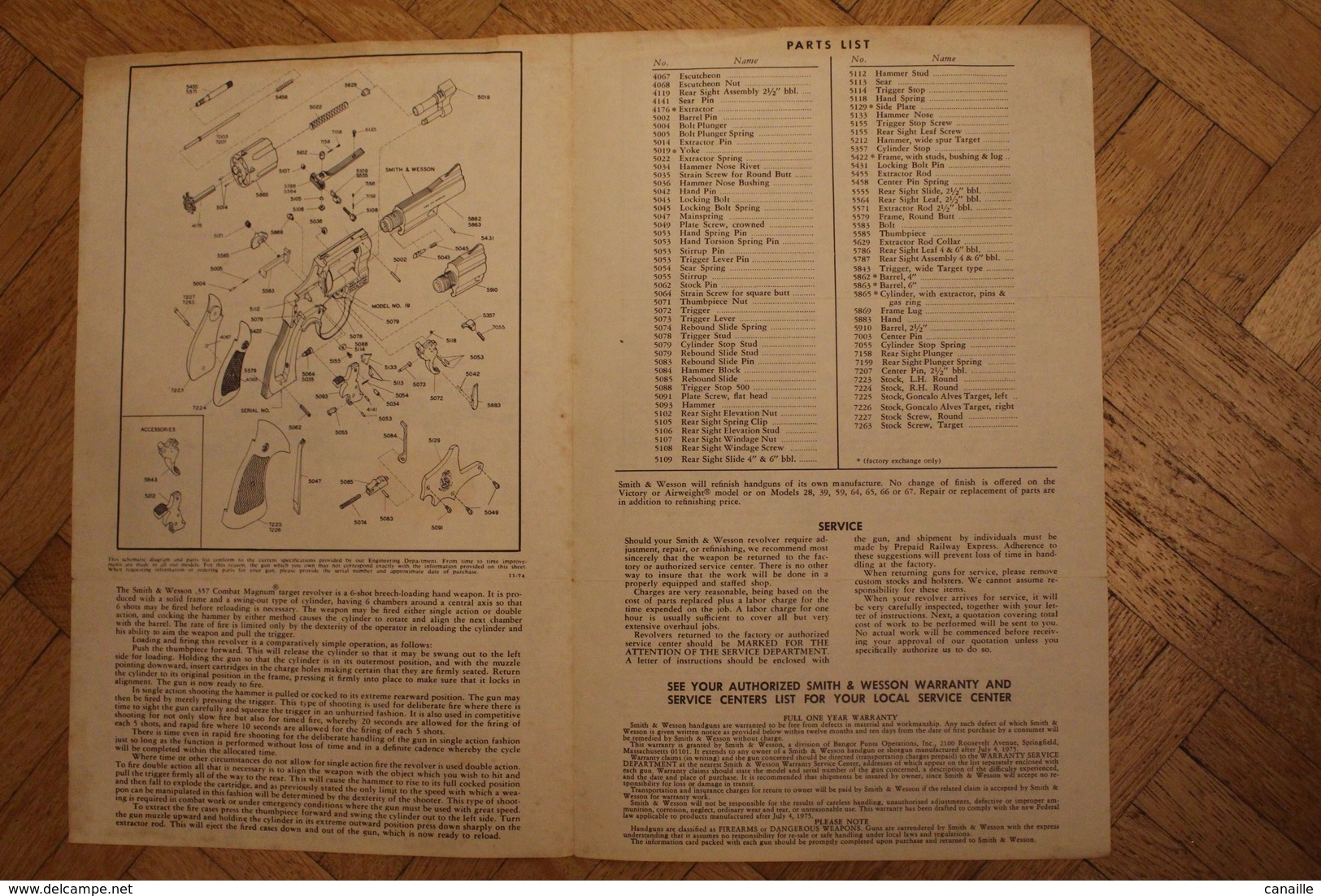 Manuel écrit Anglais - Revolver Smith & Wasson Springfield, Massachusett. A Bangor Punta Company - United States