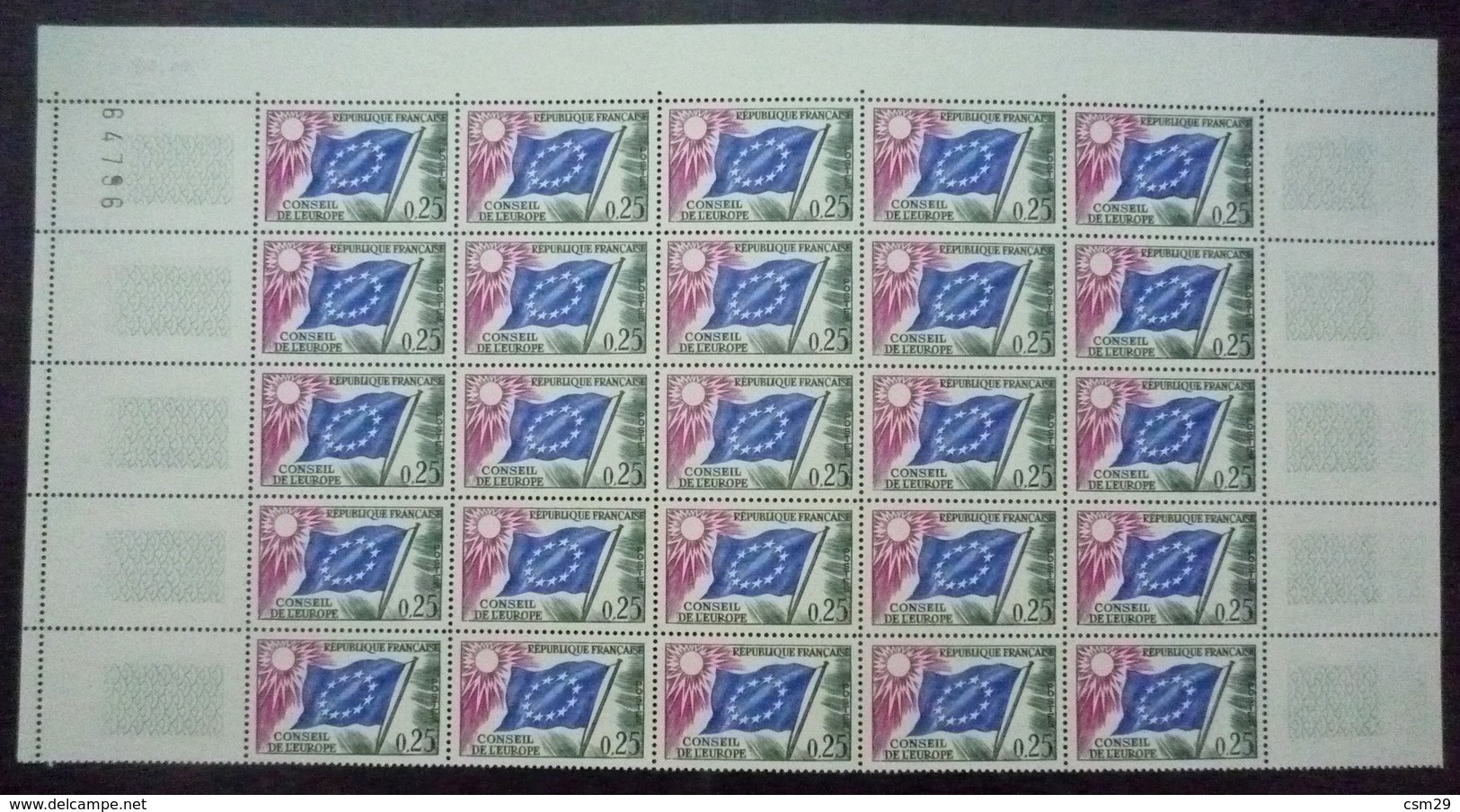 FRANCE 1963 Feuille De 25 Service N° 28 Neuf** - MNH - Conseil De L'Europe - Ganze Bögen