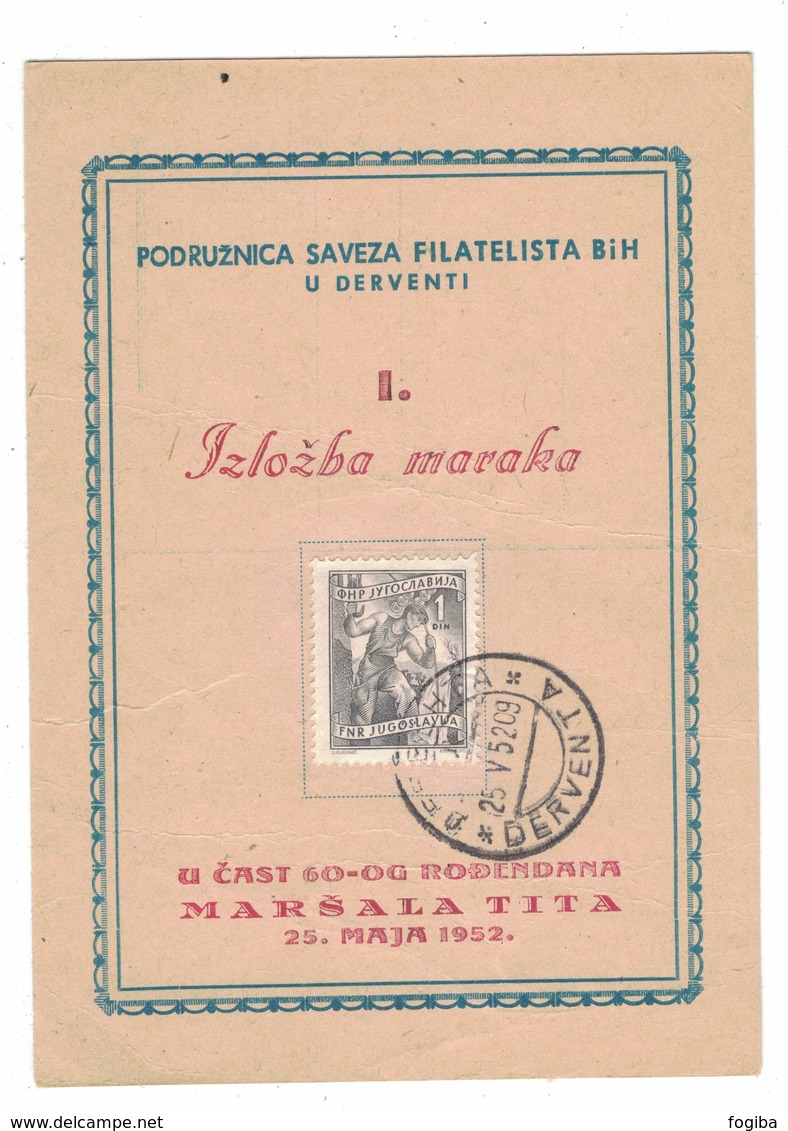 IZ126  Yugoslavia1952, Philatelistic Exhibition Derventa - Storia Postale