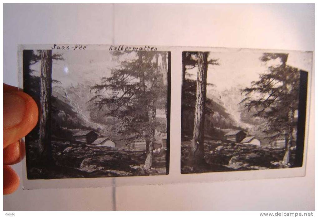 2 PLAQUES PHOTOSTEREO /  SAAS FEE VALAIS SUISSE + LE KALBERMATTEN / 1900/1920 D ORIGINE - Plaques De Verre