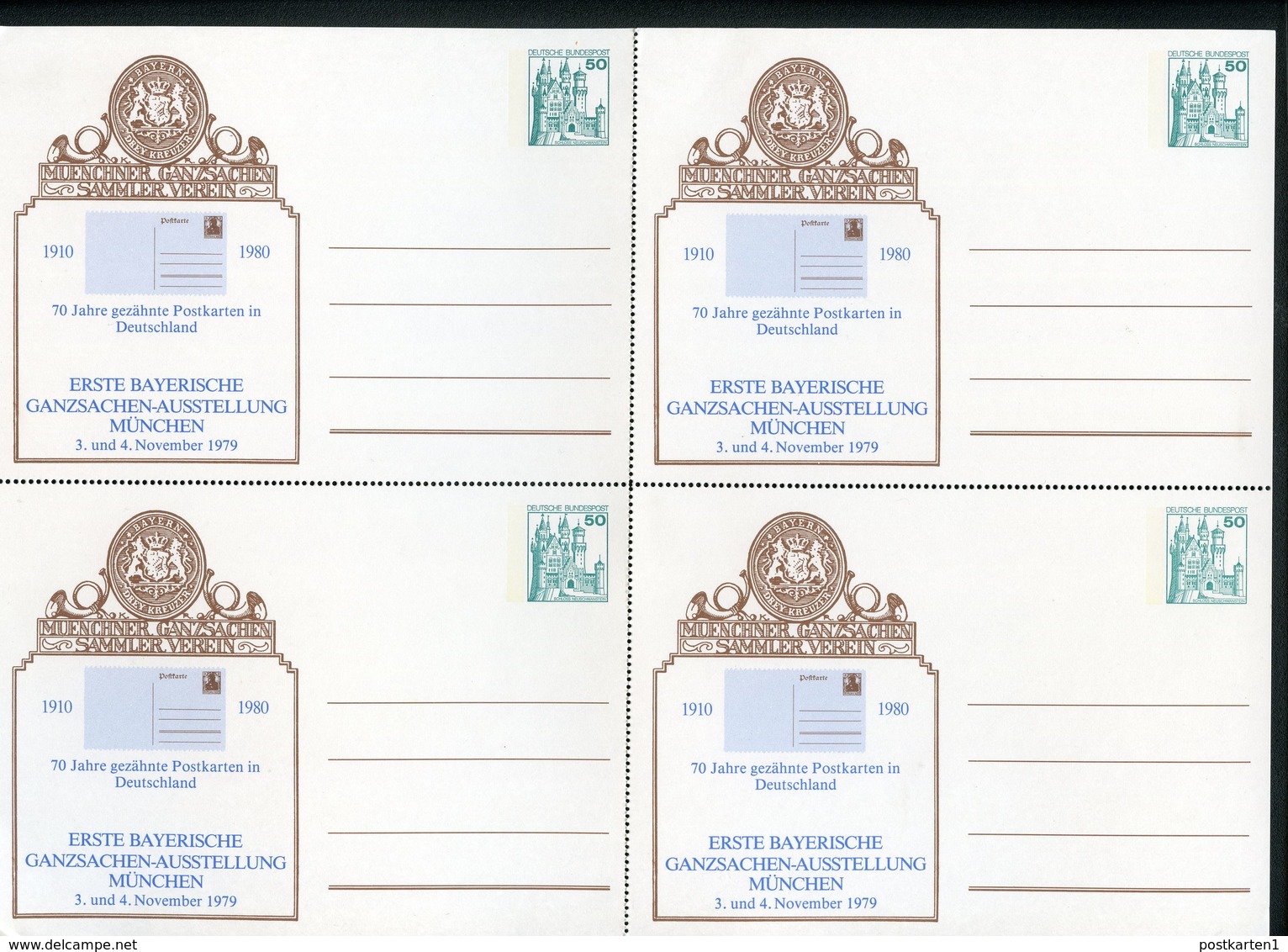 Bund PP103 D2/015 70 J. GEZÄHNTE POSTKARTEN München VIERERBLOCK 1979  NGK 20,00 € - Private Postcards - Mint